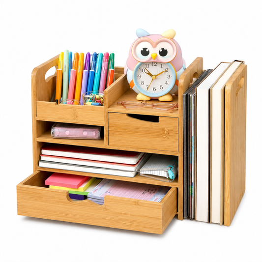 SmartHub Bamboo Desk Organizer with Drawer